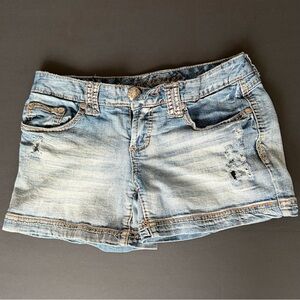 Maurices Blue Jean Shorts with Cuffed Hem and Distressed Details